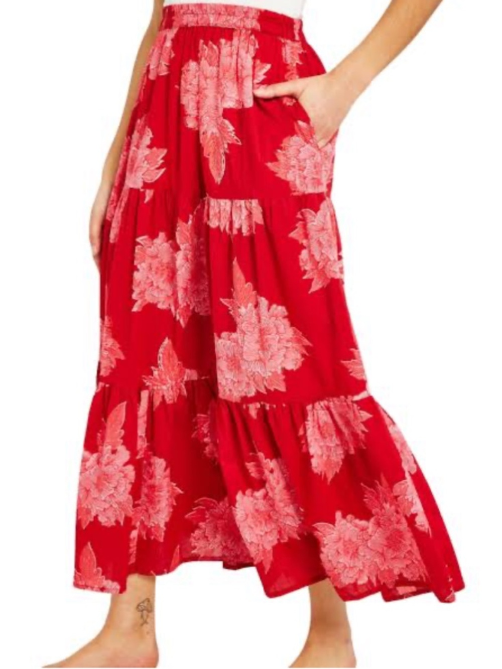 Anthropologie x Mille Paola Maxi Skirt in Crimson Floral NWT